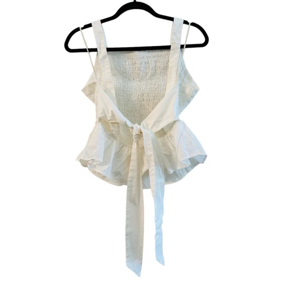 Free People Cream Poplin Halter Blouse with Ruching & Tie Back size XL - Picture 5 of 9